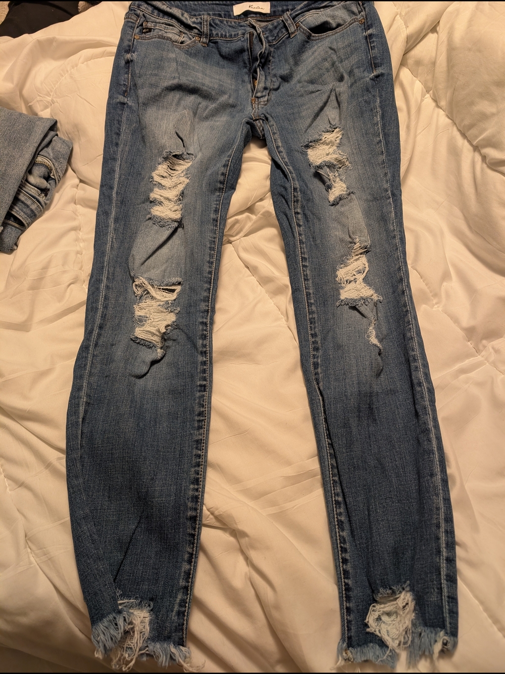 Ripped High-Rise Skinny Jeans - Light Blue